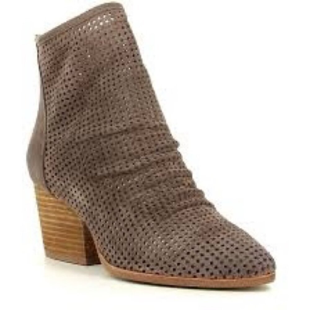 Jeffrey Campbell Janelle Taupe Suede Laser Cut Booties